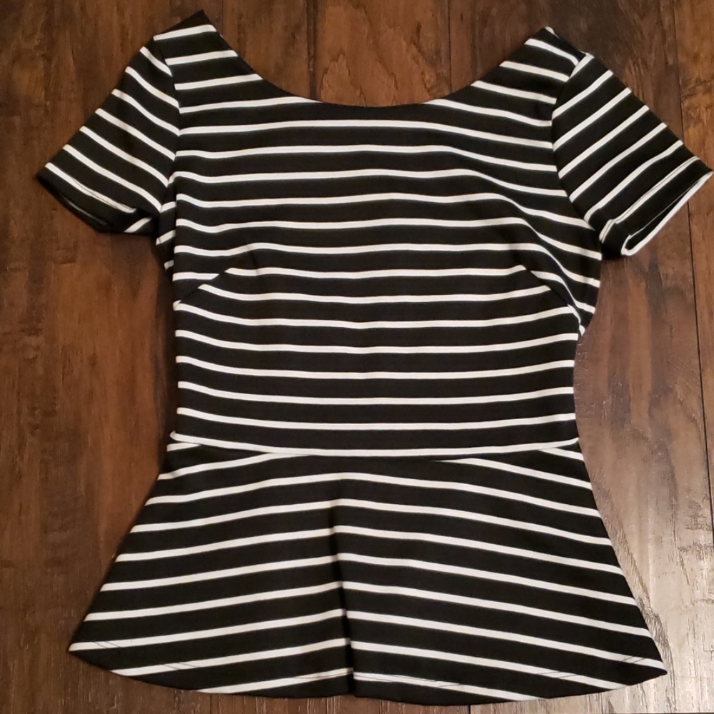 Black and white stripped peplum top